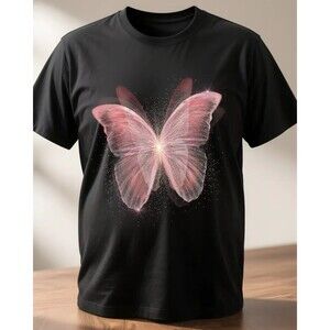 Pink 3D Butterfly T-shirt Women's 3XL Black Tee